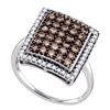 1.03 CTW Cognac-brown Color Diamond Rectangle Cluster Ring 10KT White Gold - REF-52H4M