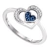 0.05 CTW Blue Color Diamond Heart Love Ring 10KT White Gold - REF-12Y8X