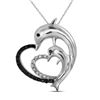 0.12 CTW Black Color Diamond Dolphin Heart Pendant 10KT White Gold - REF-10F5N