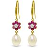 Genuine 9.01 ctw Ruby, Pearl & Diamond Earrings Jewelry 14KT Yellow Gold - REF-46F7Z