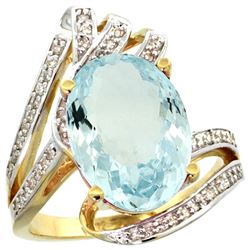 Natural 5.78 ctw aquamarine & Diamond Engagement Ring 14K Yellow Gold - REF-122M4H