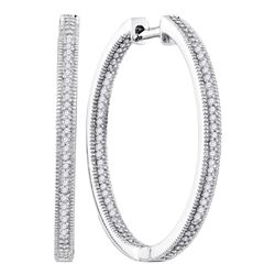 0.50 CTW Diamond In/Out Hoop Earrings 10KT White Gold - REF-49N5F