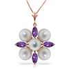 Genuine 6.3 ctw Amethyst & Pearl Necklace Jewelry 14KT Rose Gold - REF-59A2K