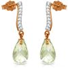 Genuine 4.78 ctw Green Amethyst & Diamond Earrings Jewelry 14KT Rose Gold - REF-46W2Y