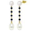 Genuine 11 ctw Pearl & Sapphire Earrings Jewelry 14KT Yellow Gold - REF-31N4R