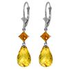 Genuine 11 ctw Citrine Earrings Jewelry 14KT White Gold - REF-39A3K