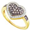 Image 1 : 0.50 CTW Cognac-brown Color Diamond Framed Heart Cluster Ring 10KT Yellow Gold - REF-37H5M