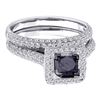1.25 CTW Princess Black Color Diamond Bridal Ring 14KT White Gold - REF-85K4W