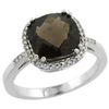 Natural 4.11 ctw Smoky-topaz & Diamond Engagement Ring 14K White Gold - REF-44K2R