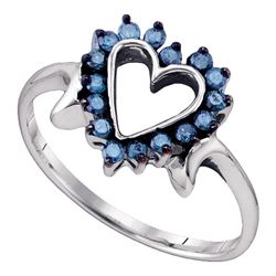 0.25 CTW Blue Color Diamond Heart Love Ring 10KT White Gold - REF-18N2F