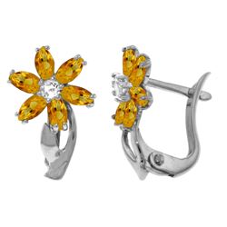 Genuine 1.10 ctw Citrine & Diamond Earrings Jewelry 14KT White Gold - REF-36X3M