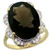 Natural 13.83 ctw smoky-topaz & Diamond Engagement Ring 14K Yellow Gold - REF-124A4V