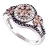 1 CTW Cognac-brown Black Color Diamond Framed Cluster Ring 14KT White Gold - REF-82X4Y