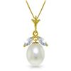 Genuine 4.5 ctw Pearl & Aquamarine Necklace Jewelry 14KT Yellow Gold - REF-24T5A
