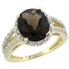 Natural 3.47 ctw Smoky-topaz & Diamond Engagement Ring 14K Yellow Gold - REF-46G3M