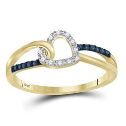 0.11 CTW Blue Color Diamond Captured Heart Ring 10KT Yellow Gold - REF-14X9Y