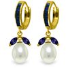 Genuine 10.30 ctw Sapphire & Pearl Earrings Jewelry 14KT Yellow Gold - REF-60Z3N