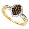 0.33 CTW Cognac-brown Color Diamond Oval Cluster Ring 10KT Yellow Gold - REF-18N2F
