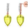 Genuine 18.15 ctw Lemon Quartz & Diamond Earrings Jewelry 14KT Rose Gold - REF-41V2W