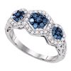 0.75 CTW Blue Color Diamond Flower Cluster Ring 10KT White Gold - REF-37N5F
