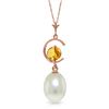 Genuine 4.5 ctw Pearl & Citrine Necklace Jewelry 14KT Rose Gold - REF-20P5H
