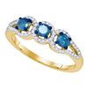 0.65 CTW Blue Color Diamond 3-stone Bridal Ring 10KT Yellow Gold - REF-37H5M