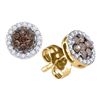 0.25 CTW Cognac-brown Color Diamond Flower Stud Earrings 10KT Yellow Gold - REF-14X9Y
