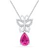 2.82 CTW Pear Created Pink Sapphire Butterfly Bug Pendant 10KT White Gold - REF-16N4F