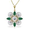 Genuine 6.3 ctw Emerald & Pearl Necklace Jewelry 14KT Yellow Gold - REF-63A4K