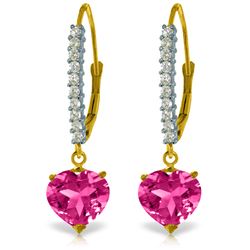 Genuine 3.55 ctw Pink Topaz & Diamond Earrings Jewelry 14KT Yellow Gold - REF-63R3P