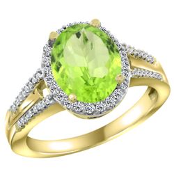 Natural 3.1 ctw peridot & Diamond Engagement Ring 10K Yellow Gold - REF-49N8G