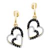 0.50 CTW Black Color Diamond Double Heart Dangle Earrings 10KT Yellow Gold - REF-37W5K