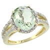 Natural 3.47 ctw Green-amethyst & Diamond Engagement Ring 14K Yellow Gold - REF-46H3W