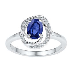 0.07 CTW Oval Created Blue Sapphire Solitaire Diamond Ring 10KT White Gold - REF-14W9K