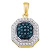 0.20 CTW Blue Color Diamond Square Cluster Pendant 10KT Yellow Gold - REF-18N2F