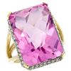 Natural 15.06 ctw Pink-topaz & Diamond Engagement Ring 10K Yellow Gold - REF-64Z3Y