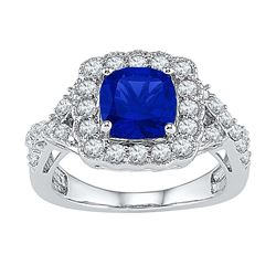 3.75 CTW Princess Created Blue Sapphire Solitaire Ring 10KT White Gold - REF-32W9K