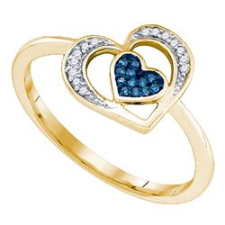 0.05 CTW Blue Color Diamond Heart Love Ring 10KT Yellow Gold - REF-12F8N