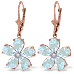 Genuine 4.43 ctw Aquamarine & Diamond Earrings Jewelry 14KT Rose Gold - REF-62Y6F