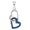 0.15 CTW Blue Color Diamond Double Heart Dangle Pendant 10KT White Gold - REF-10W5K