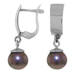 Genuine 4 ctw Black Pearl Earrings Jewelry 14KT White Gold - REF-21R2P