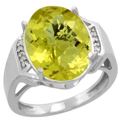 Natural 11.02 ctw Lemon-quartz & Diamond Engagement Ring 14K White Gold - REF-60A3V