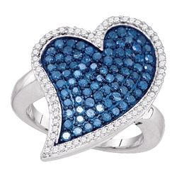 1.5 CTW Blue Color Diamond Large Heart Cluster Ring 10KT White Gold - REF-67W4K