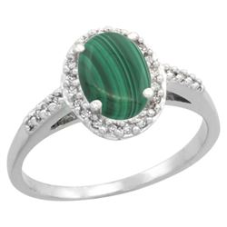 Natural 1.77 ctw Malachite & Diamond Engagement Ring 14K White Gold - REF-30W9K