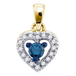 0.20 CTW Blue Color Diamond Heart Love Pendant 10KT Yellow Gold - REF-14M9H