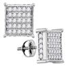 Image 1 : 1.04 CTW Pave-set Diamond Square Cluster Earrings 10KT White Gold - REF-71N3F