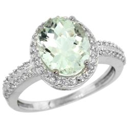 Natural 2.56 ctw Green-amethyst & Diamond Engagement Ring 10K White Gold - REF-32H7W