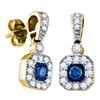 Image 1 : 0.66 CTW Blue Color Diamond Square Dangle Screwback Earrings 10KT Yellow Gold - REF-44H9M