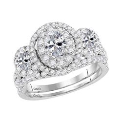 1.54 CTW Oval Diamond 3-Stone Bridal Wedding Engagement Ring 14KT White Gold - REF-217X4Y