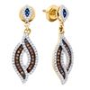 Image 1 : 0.55 CTW Brown Blue Color Diamond Dangle Earrings 10KT Yellow Gold - REF-41W9K